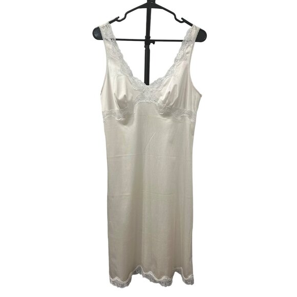 Vintage Sears Ivory Nylon Lace Slip Dress Size 36 - Picture 1 of 8